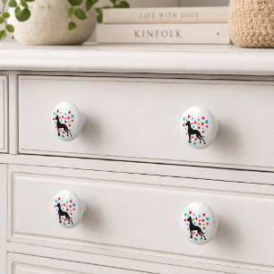 Bouton De Porte En Céramique Grand Danois et Cœur d'étoile