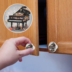 Bouton De Porte En Céramique Grand Piano Peint De Fleurs
