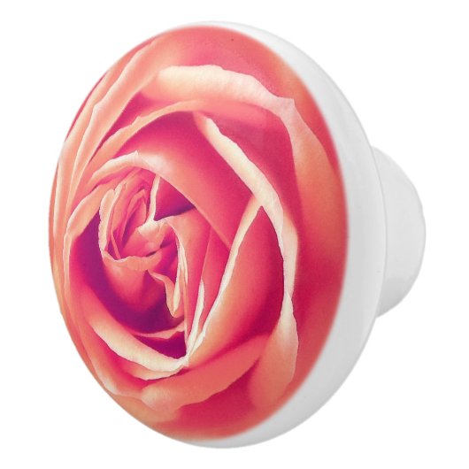 Bouton De Porte En Céramique Grand Rose orange corail (Droite)