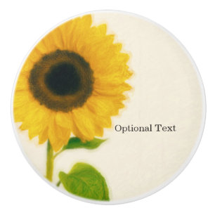 Bouton De Porte En Céramique Grand Tournesol Peint Rustique Campagnard Chic Per