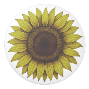 Bouton De Porte En Céramique Grand Tournesol Terrien Unisexe Magnifique
