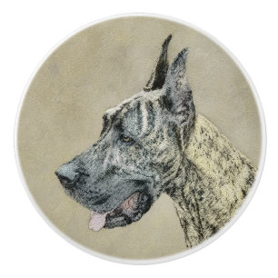 Bouton De Porte En Céramique Grande Danse (Brindle) Peinture - Art Chien origin