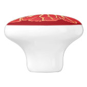 Bouton De Porte En Céramique Grande Fleur Rouge Art Nouveau (Côté)