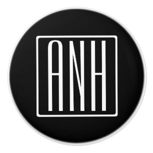 Bouton De Porte En Céramique Gras moderne 3 initiales Monogramme   Blanc sur no