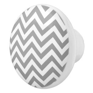 Bouton De Porte En Céramique Gris foncé Blanc Grand Motif Chevron ZigZag