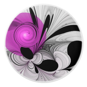 Bouton De Porte En Céramique Gris Noir Abstrait Avec Art Fractal Magenta