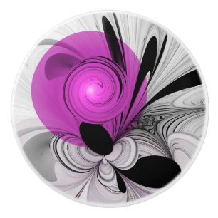 Bouton De Porte En Céramique Gris Noir Abstrait Avec Art Fractal Magenta