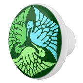 Bouton De Porte En Céramique Grues japonaises, Jade Green et Bleu clair (Droite)