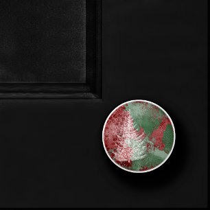 Bouton De Porte En Céramique Grunge de Noël   Arbre XMas vert et blanc rouge