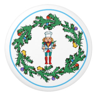 Bouton De Porte En Céramique Guirlande de Noël avec le casse-noix de chef