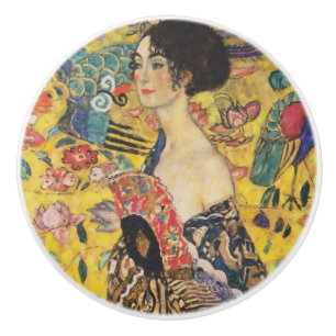 Bouton De Porte En Céramique Gustav Klimt Lady With Fan Art Nouveau Painting