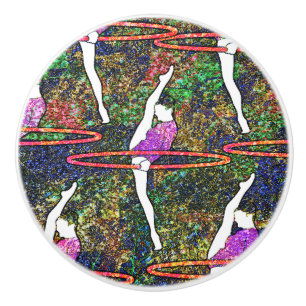 Bouton De Porte En Céramique Gymnastique Hula Hoop danse coloré cadeau motif