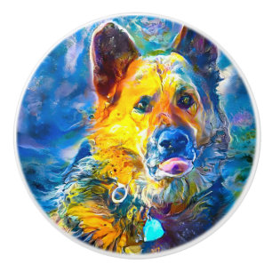 Bouton De Porte En Céramique Halo : Portrait d'un berger allemand