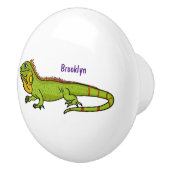 Bouton De Porte En Céramique Happy green iguana cartoon (Droite)