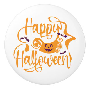 Bouton De Porte En Céramique Happy Halloween chauves-souris Jack-o'-lantern