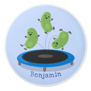 Bouton De Porte En Céramique Haricots verts mignons sur dessin animé trampoline