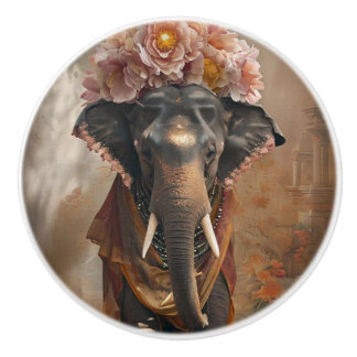 Bouton De Porte En Céramique Harmonie florale des éléphants