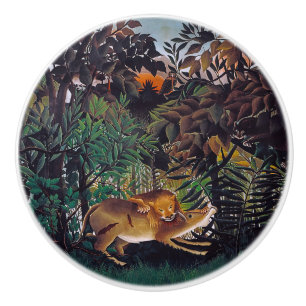 Bouton De Porte En Céramique Henri Rousseau - Le lion affamé
