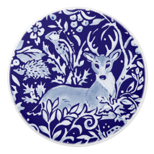 Bouton De Porte En Céramique Hérisson de cerf bleu foncé Bois Animaux Floraux
