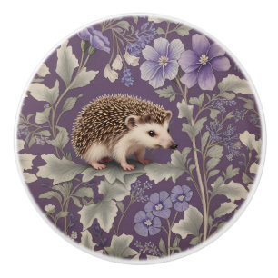Bouton De Porte En Céramique Hérisson Floral Violet Inspiré de William Morris