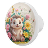 Bouton De Porte En Céramique Hérisson joyeux avec Fleurs (Droite)