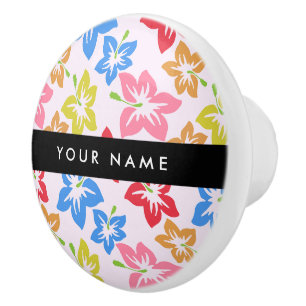 Bouton De Porte En Céramique Hibiscus Coloré, Motif De Fleurs, Votre Nom
