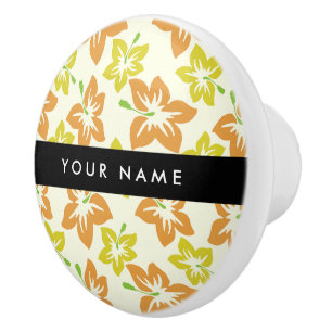 Bouton De Porte En Céramique Hibiscus jaune, Hibiscus orange, Votre nom