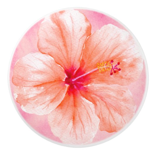 Bouton De Porte En Céramique Hibiscus rose (Devant)