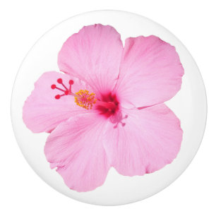Bouton De Porte En Céramique Hibiscus rose Fleur tropicale