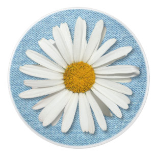 Bouton De Porte En Céramique Hippie blanc marguerite Fleur bleu pâle Denim Mode
