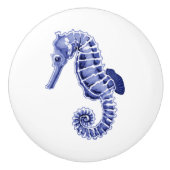 Bouton De Porte En Céramique Hippocampe bleu et blanc (Devant)