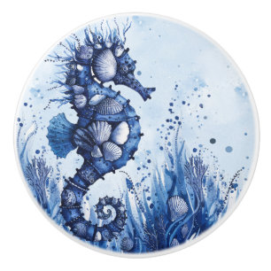 Bouton De Porte En Céramique Hippocampe Coquillages
