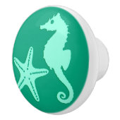 Bouton De Porte En Céramique Hippocampe et poisson d'eau - vert turquoise et ma (Droite)
