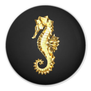 Bouton De Porte En Céramique Hippocampe Polygonal Or