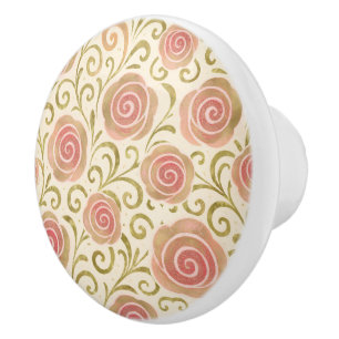 Bouton De Porte En Céramique Histoire de conte de fées rose et or Roses de prin