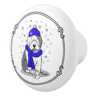 Bouton De Porte En Céramique Hiver Bleu Vieux Anglais Chien à chiens (Gris 1) M