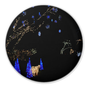 Bouton De Porte En Céramique Hiver Wonderland Lumières Bleu et blanc Vacances