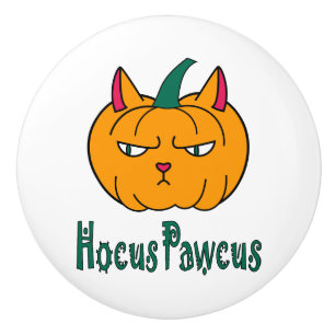 Bouton De Porte En Céramique Hocus pawcus Halloween citrouille ginger cat magie