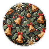 Bouton De Porte En Céramique Holiday Bells, Decorative Christmas Pattern, (Devant)