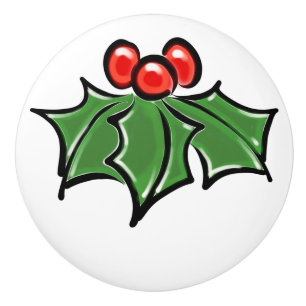 Bouton De Porte En Céramique Holly Feuilles, Holly baies, fun vacances botaniqu