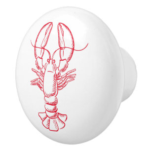 Bouton De Porte En Céramique Homard blanc et rouge côtier