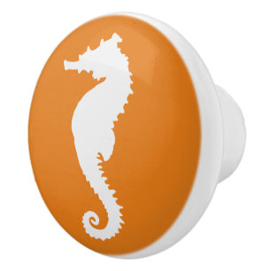 Bouton De Porte En Céramique Horloge Orange et Blanc Noeuds marins côtiers