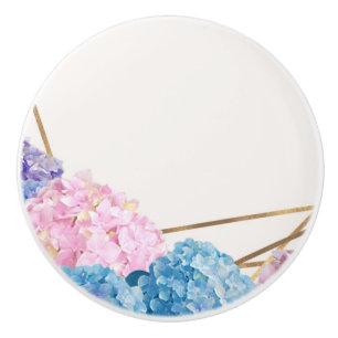 Bouton De Porte En Céramique Hydrangea & Or Élégant Floral Chic Printemps Sur M
