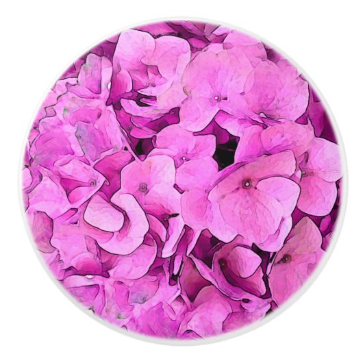Bouton De Porte En Céramique Hydrangea rose Fleur (Devant)