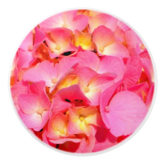Bouton De Porte En Céramique Hydrangée rose (Devant)