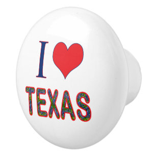 Bouton De Porte En Céramique I (Coeur) Love Texas Bluebonnet