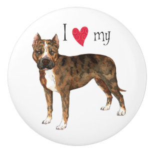 Bouton De Porte En Céramique I Love my American Staffordshire Terrier