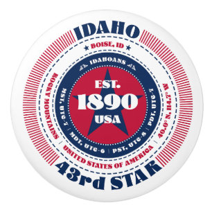 Bouton De Porte En Céramique Idaho États-Unis Rouge Blanc Bleu Typographie