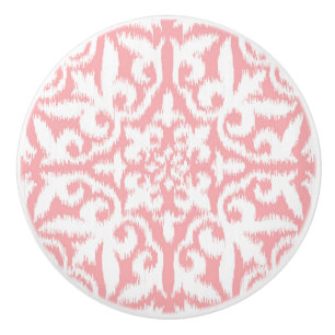 Bouton De Porte En Céramique Ikat damask motif - coquille rose et blanc