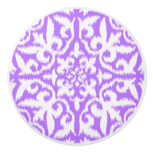 Bouton De Porte En Céramique Ikat damask motif - lavande et blanc